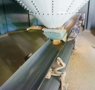 Silo elevator conveyor system for grain, conveyor belt of silo. Stock Photos