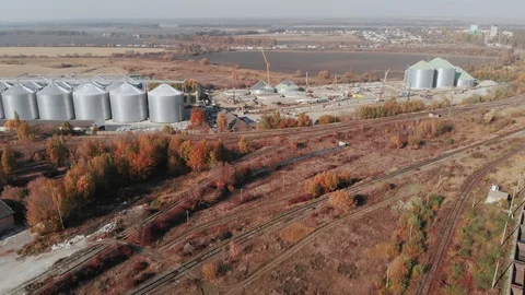 Silo Steel Grain Elevator Storage Agricultural Bulk Materials Aerial Stock-Footage 118355219