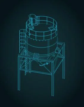 Silo storage for bulk materials isometric blueprint illustration Stock Illustration