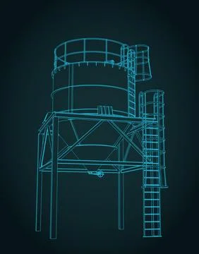Silo storage for bulk materials sketch Stock Illustration
