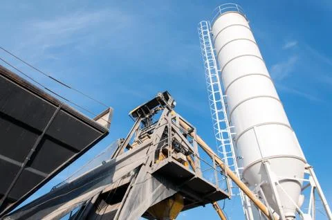 Silo for storage of cement. Storage of materials in the production of concret Stock Photos