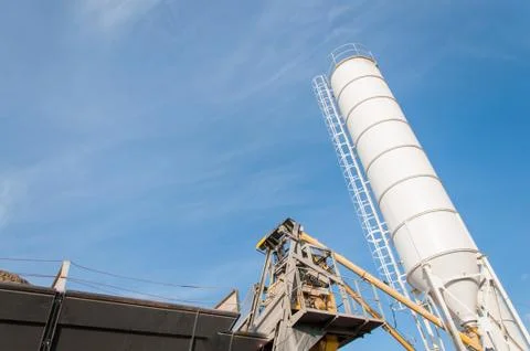 Silo for storage of cement. Storage of materials in the production of concret Stock Photos