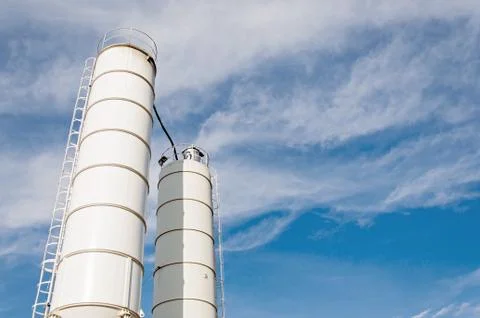 Silo for storage of cement. Storage of materials in the production of concret Stock Photos
