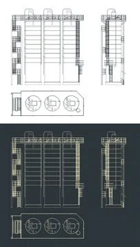 Silo storage system blueprints Stock Illustration