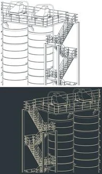 Silo storage system drawings close-up Stock Illustration