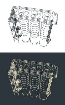 Silo storage system drawings Illustrazione stock