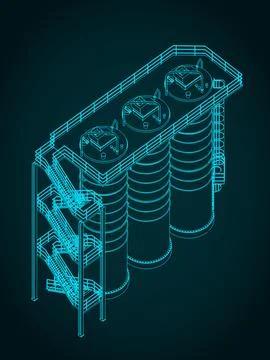 Silo storage system isometric blueprints illustration Stock Illustration