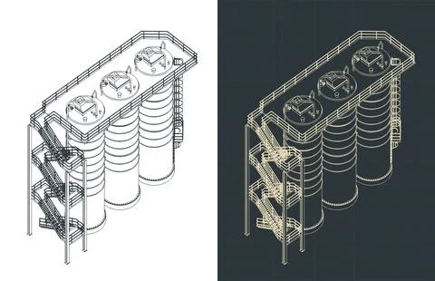 Silo storage system isometric blueprints Stock Illustration