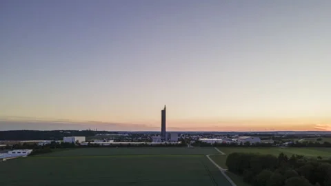 Silo tower while dusk on clear evening aerial time-lapse Stock Footage 186127083