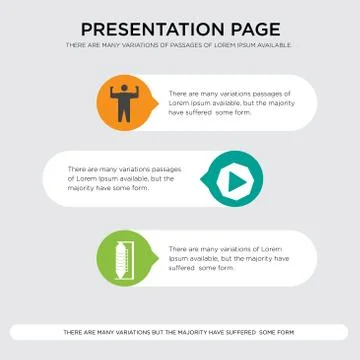 Silo, video play, arm flex presentation design template in orange, green, yel Stock Illustration