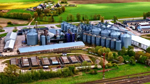 Silos and Equipment in Agricultural Plot Vídeos de archivo 312205899