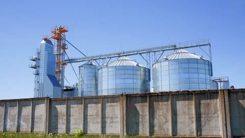 Silos granary elevator on agro-industrial complex with grain storage Stock Footage 275229040