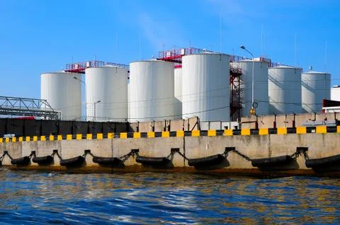 Silos in harbour Stock Photos
