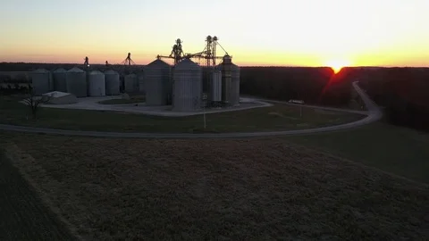 Silos at sunrise Stock Footage 84685244