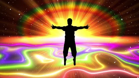 SIluet people spread their hands in space on abstract colorful backgrounds 스톡 동영상 167713344