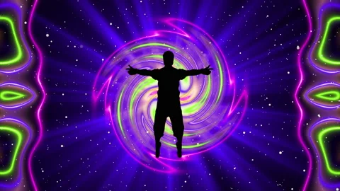 SIluet people spread their hands in space on abstract colorful backgrounds Stock Footage 167713697