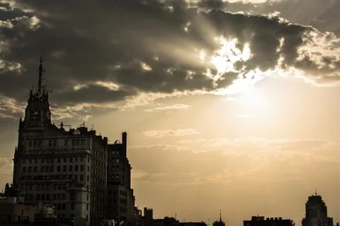 Silueta Edificio Telefónica Madrid Stock Photos