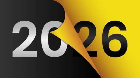 Silver 2026 numbers peel back to reveal black and gold background year new ye Stock Illustration