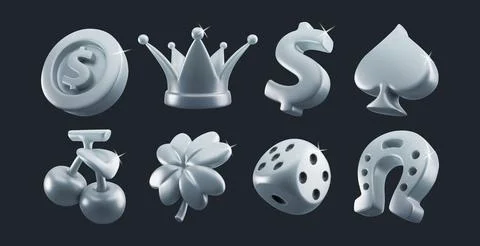Silver 3d casino icon collection Stock Illustration