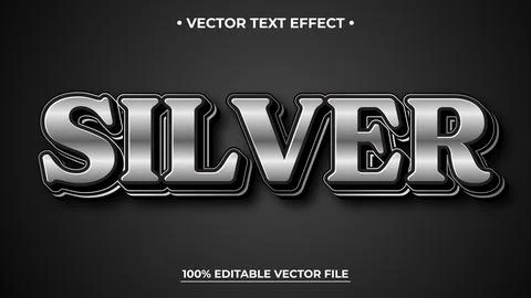 Silver 3d editable text effect style with metal color Illustrazione stock