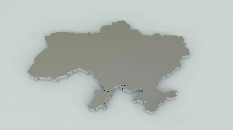 Silver 3D image of Ukraine on a white background with reflection. Stock Illustration