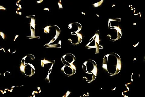 Silver 3d numbers. Symbol set. Stock Illustration