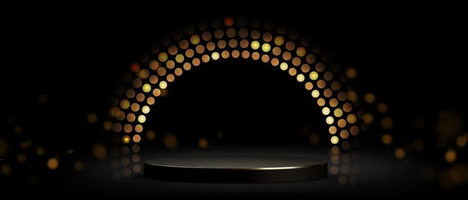 Silver 3D podium with dot light circle on black Stock Illustration