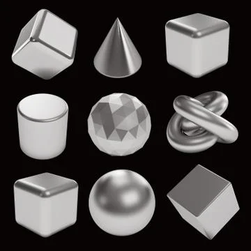 Silver 3d primitives set Stock Illustration
