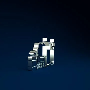 Silver 3D printer icon isolated on blue background. Minimalism concept. 3d il Stock Illustration