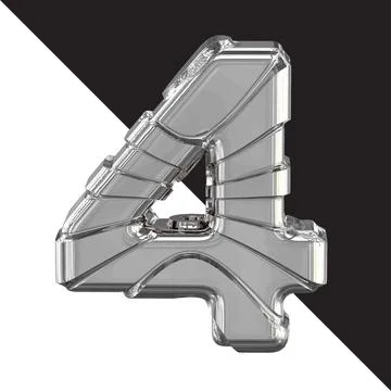 Silver 3d symbol with straps. number 4 Stock Illustration