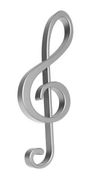 Silver 3D treble clef over white background Stock Illustration