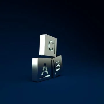 Silver ABC blocks icon isolated on blue background. Alphabet cubes with lette Stock Illustration