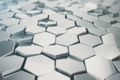 Silver abstract hexagonal background with depth of field effect. Structure of a Stock Illustration
