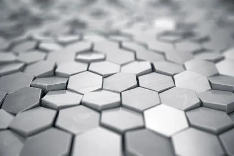 Silver abstract hexagonal background with depth of field effect. Structure of a Stock Illustration