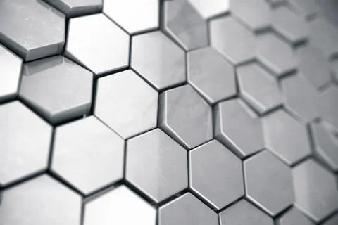 Silver abstract hexagonal background with depth of field effect. Structure of a Stock Illustration