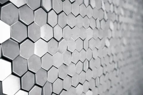 Silver abstract hexagonal background with depth of field effect. Structure of a Stock Illustration