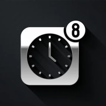 Silver Alarm clock app smartphone interface icon isolated on black background Stock Illustration