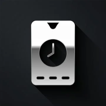 Silver Alarm clock app smartphone interface icon isolated on black background Stock Illustration