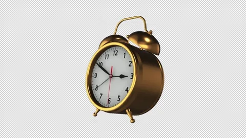 Silver Alarm Clock with Red Six and Second Hand Gold Stock Footage 308229188