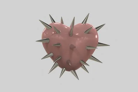 Silver and blood 3d render heart with spikes minimalistic rock valentine day Stock Illustration