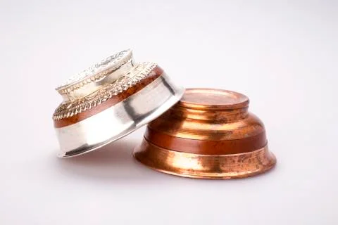 Silver and copper tea cups Stock Photos