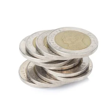 Silver and glod coin stack. town. pile. isolated on white background 스톡 사진