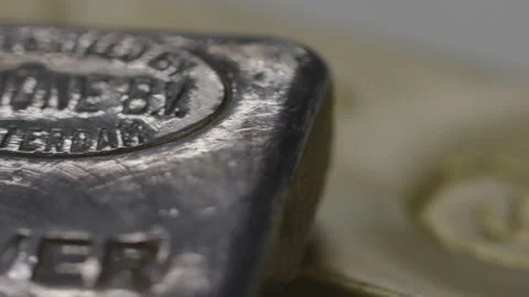 Silver and Gold Bars close up macro - Precious metals at the mint Stock Footage 141830617
