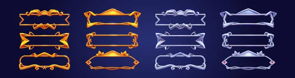Silver and gold rectangle frames for game banners イラスト素材