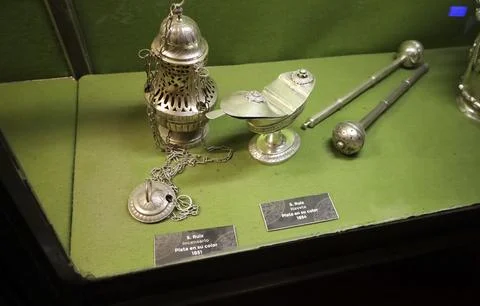 Silver and gold religious objects at The Museum of the Cathedral of Avila cit Stock Photos