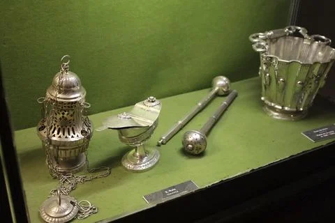 Silver and gold religious objects at The Museum of the Cathedral of Avila cit Stock Photos