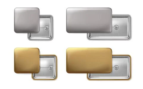 Silver and golden rectangular badge pin templates Stock Illustration