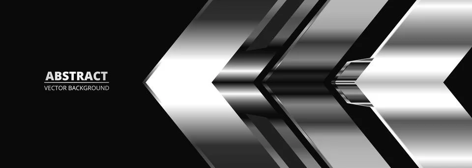 Silver and metallic gradient arrows on black abstract background Illustrazione stock