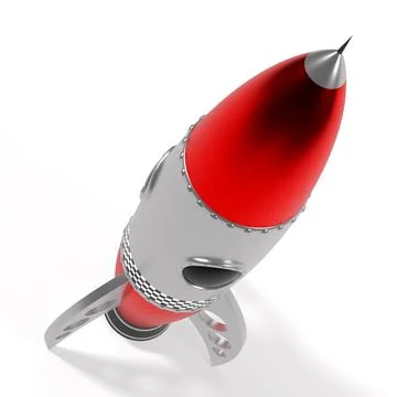 Silver and red toy rocket - 3D illustration Illustrazione stock