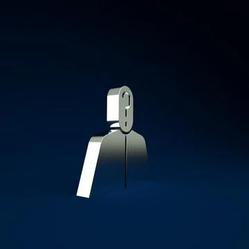 Silver Anonymous man with question mark icon isolated on blue background. Unk Illustration